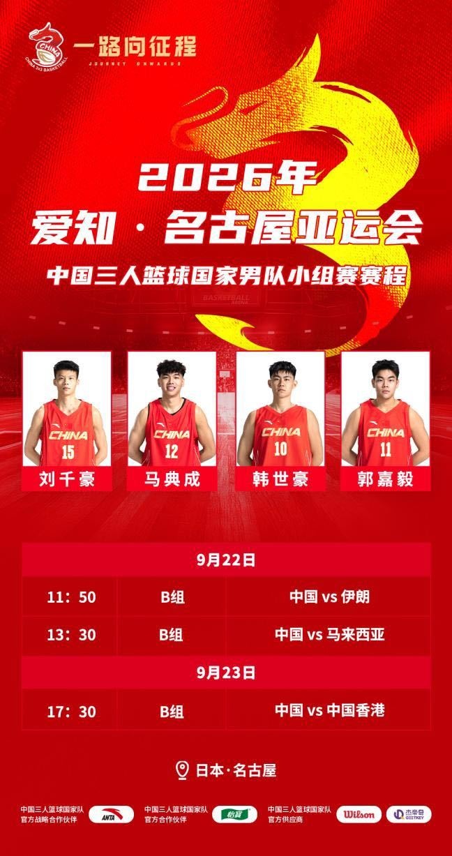 中国三人篮球亚运会名单：刘千豪&马典成领衔男队 李文霞领衔女队